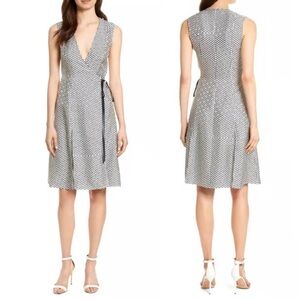 Diane Von Furstenberg Black and White Wrap Midi Dress